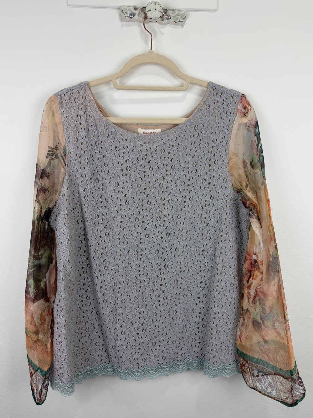 Sundance Lace Blouse Silk Sleeve Boho Romantic Cottagecore Top L